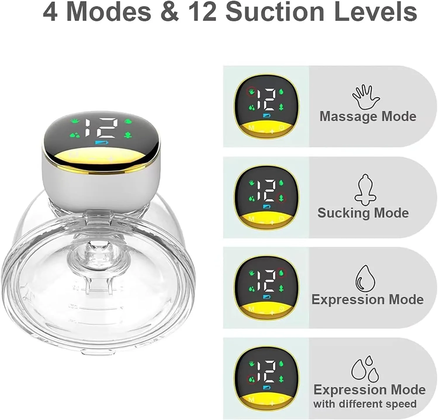SAFENHAND Wearable Breast Pump- Portable Electric Pump Hands Free - 4 Modes Includes 12 Gear Lactation Modes, 12 Pumping Mode, 12 Sucking Mode and Variable Breast Pumping Mode thumbnail 4
