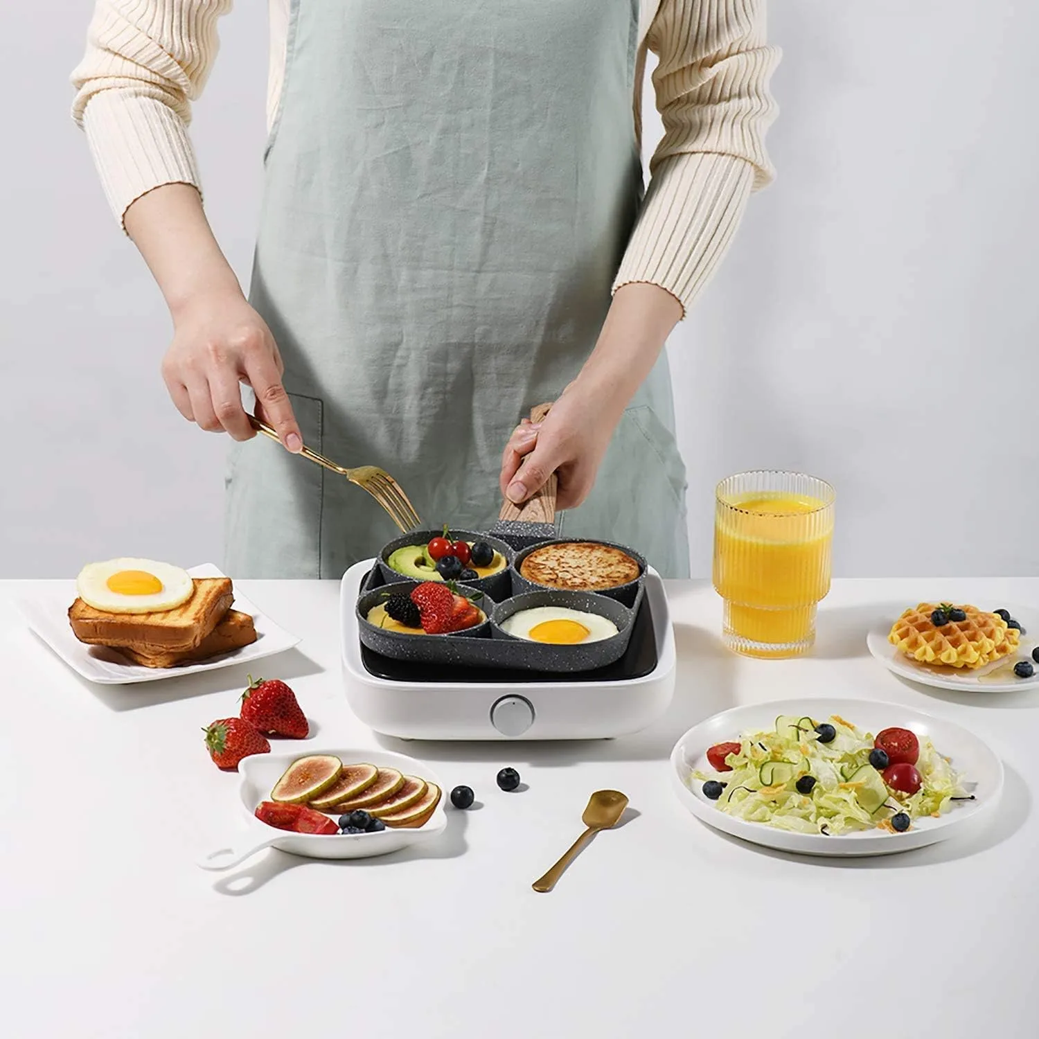 Non-Stick Frying Pan with 4 Hole Pancake Pan Fried Egg Burger Pan thumbnail 3