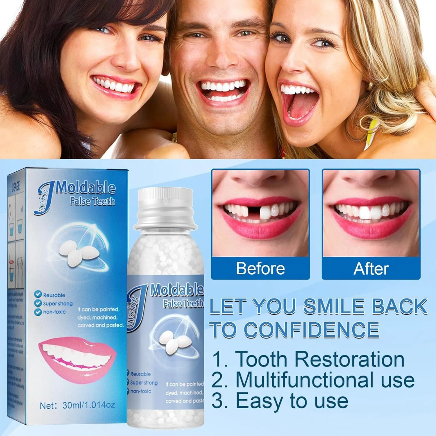 Moldable False Teeth White Particles Reusable Non-toxic Temporarily Fill Regain Smile Cosplay DIY thumbnail 4
