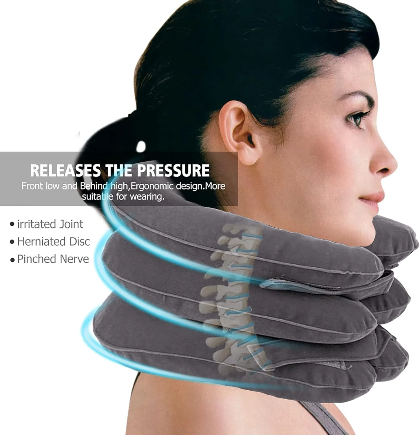 Neck Traction Device Adjustable Inflatable Neck Support Pillow 3 Layers for Instant Neck Pain Relief and Spine Alignment At Home or Work thumbnail 7