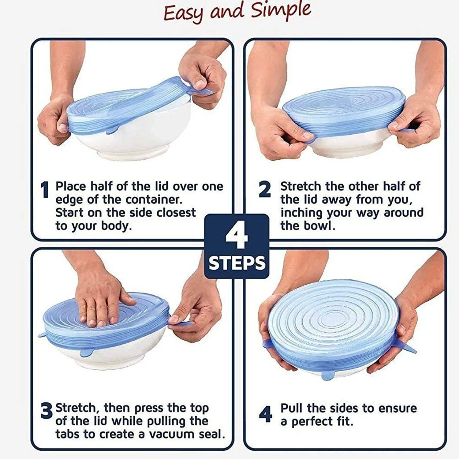Silicone Stretch Lids 6 Pack Suction Lid - Multi Size Stretchable Covers For Bowls, Cups, Pots, Can, Mason Jar, Food Fresh Saver Cover, Freezable Microwavable Cover thumbnail 2