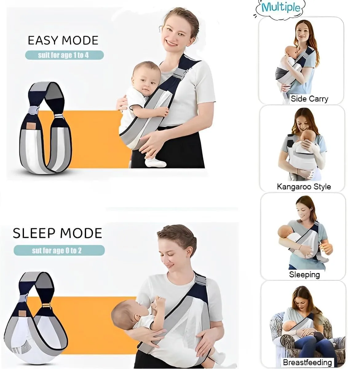 SAFENHAND Adjustable Baby Carrier, Ergonomic Baby Half Wrap Sling Hip Carrier, Natural Cotton, Breathable Mesh Fabric, Suitable for Newborn to Toddler, Suitable for Home Outing Pool Beach thumbnail 7