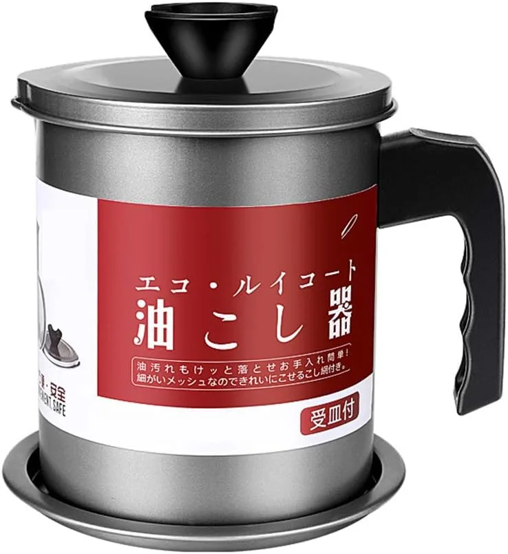Oil Strainer Pot Grease Can, 1.4 L/1.7L Stainless Steel Container W/Fine Mesh DUSt-Proof Lid Non-Slip Plate Base Suitable Easy Grip Handle, For Storing Frying Cooking