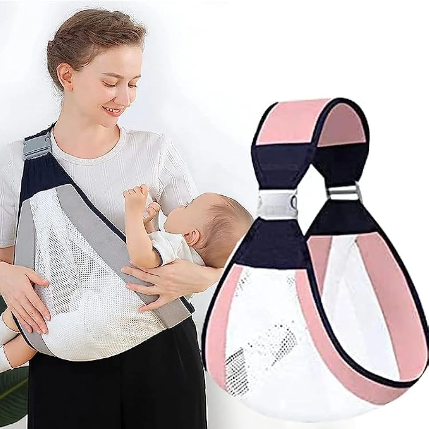 SAFENHAND Adjustable Baby Carrier, Ergonomic Baby Half Wrap Sling Hip Carrier, Natural Cotton, Breathable Mesh Fabric, Suitable for Newborn to Toddler, Suitable for Home Outing Pool Beach thumbnail 8