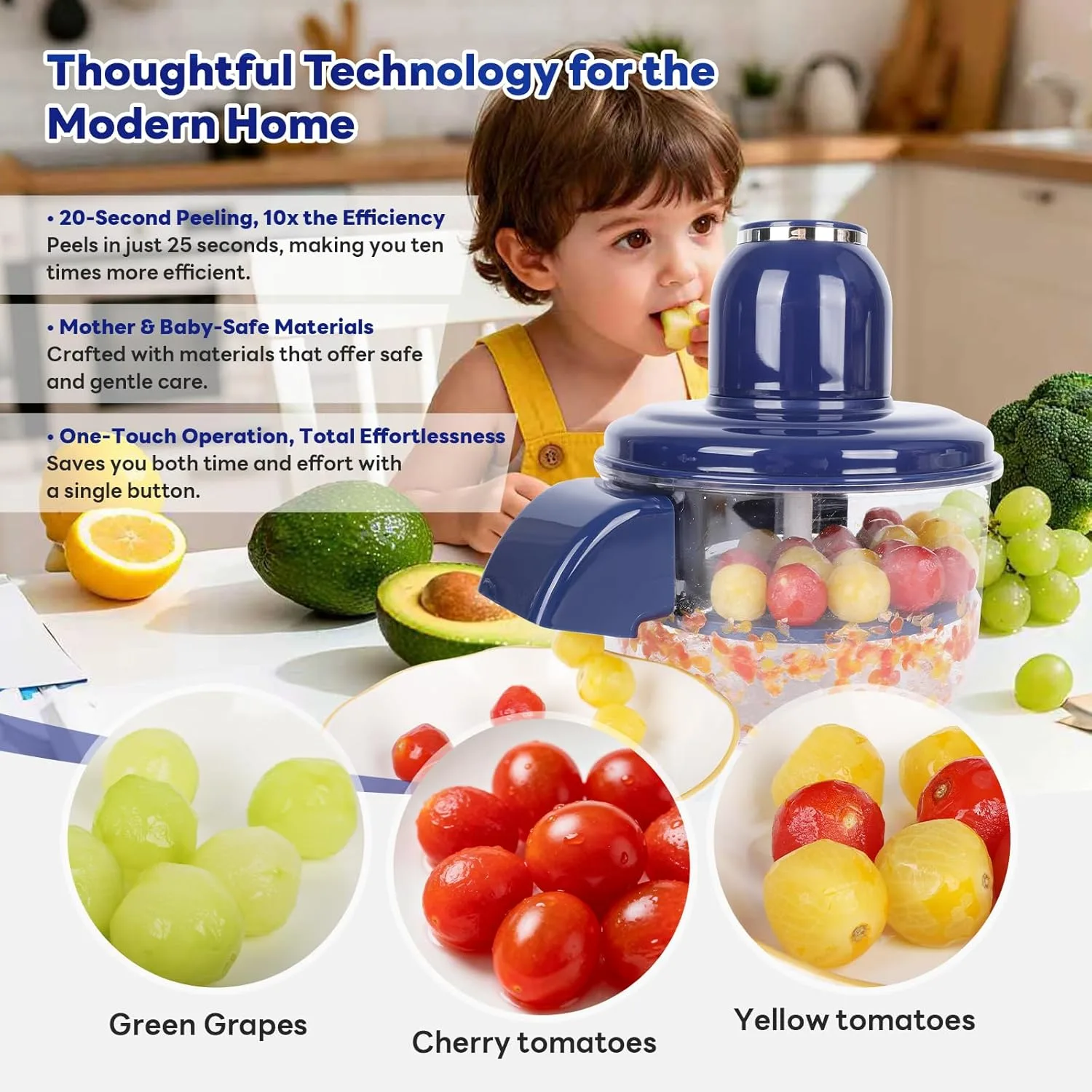 Automatic Grape Peeler Machine, Electric Garlic & Cherry Tomato Peeler Skin Remover Tool for Small Fruits, Effortless Peeling for Home Kitchen thumbnail 5