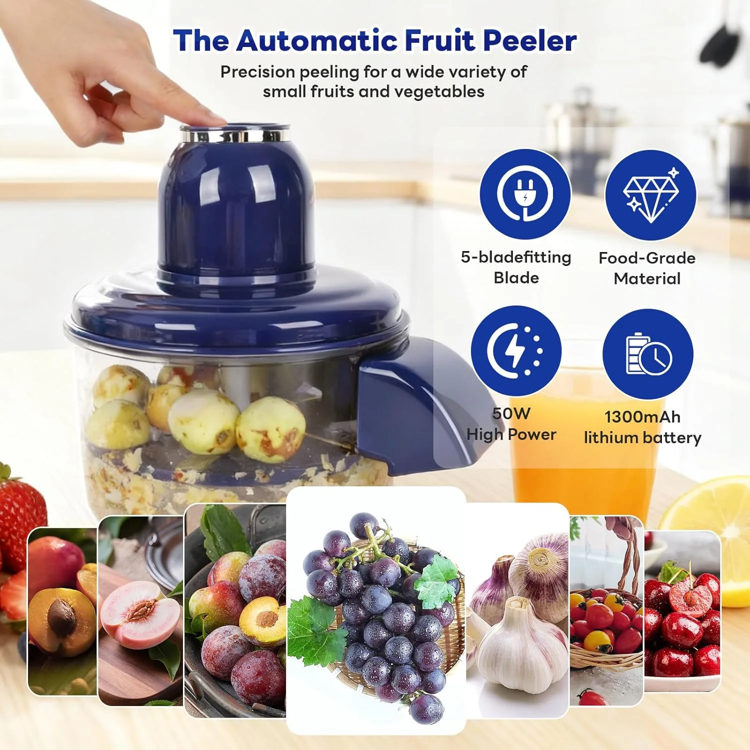 Automatic Grape Peeler Machine, Electric Garlic & Cherry Tomato Peeler Skin Remover Tool for Small Fruits, Effortless Peeling for Home Kitchen thumbnail 3