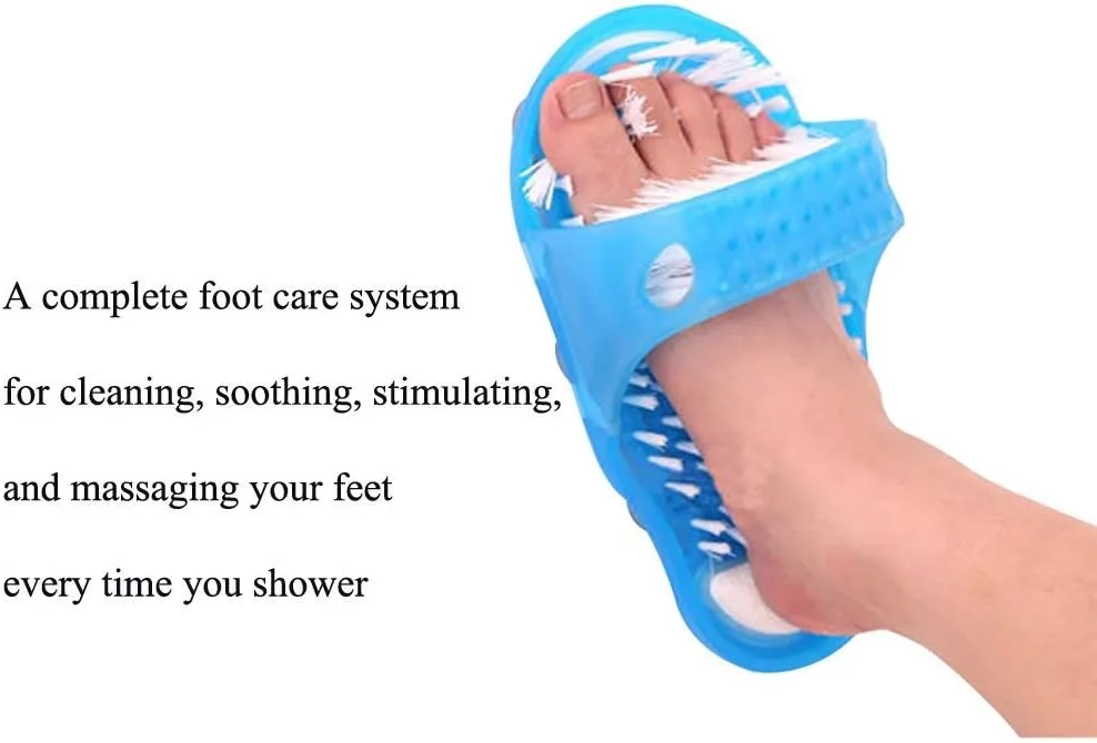Messar Bathroom Shower No Bending Feet Brush Foot Cleaning Bristle Slipper Washer Bath Scrubber Massager Stick on Floor thumbnail 2