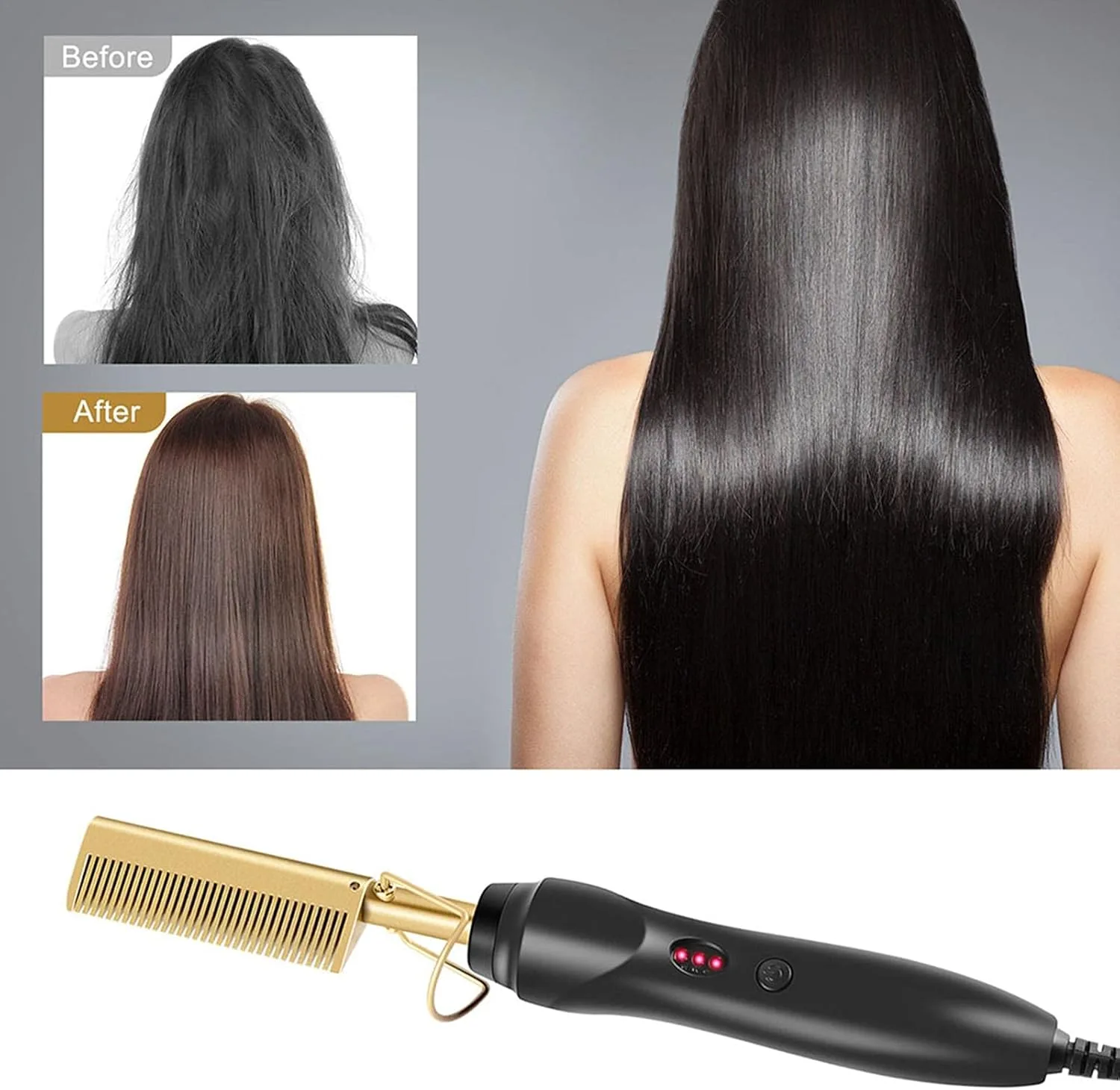 Heater Comb Multifunctional Copper Hair Straightener Shower Comb thumbnail 3