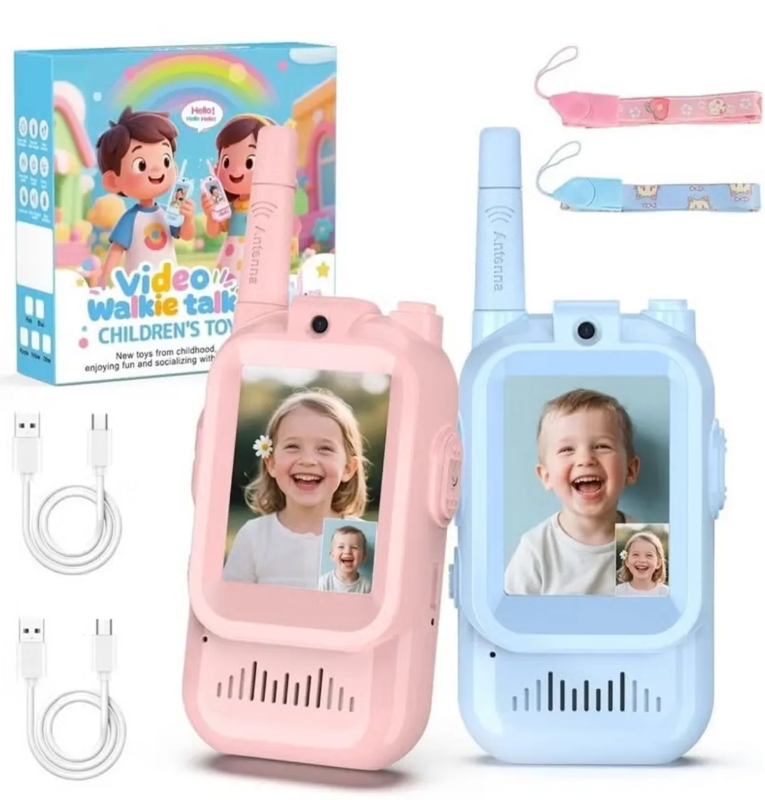 Kids Video Chat Toy with Camera 2 Pack – Rechargeable Interactive Talking Phones, Photo & Video Recording, Educational Pretend Play Gift, Fun Communication Toy for Boys & Girls