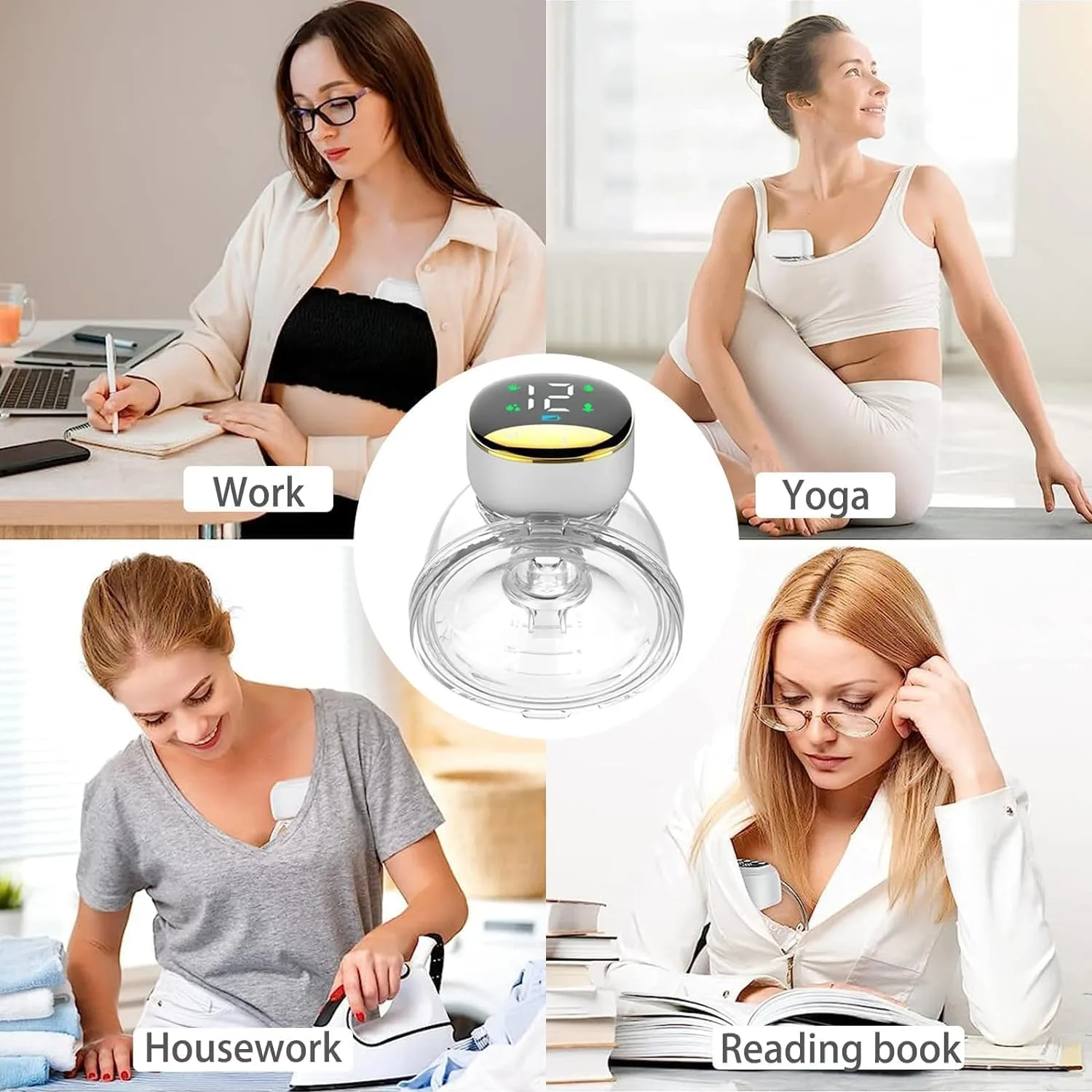 SAFENHAND Wearable Breast Pump- Portable Electric Pump Hands Free - 4 Modes Includes 12 Gear Lactation Modes, 12 Pumping Mode, 12 Sucking Mode and Variable Breast Pumping Mode thumbnail 3