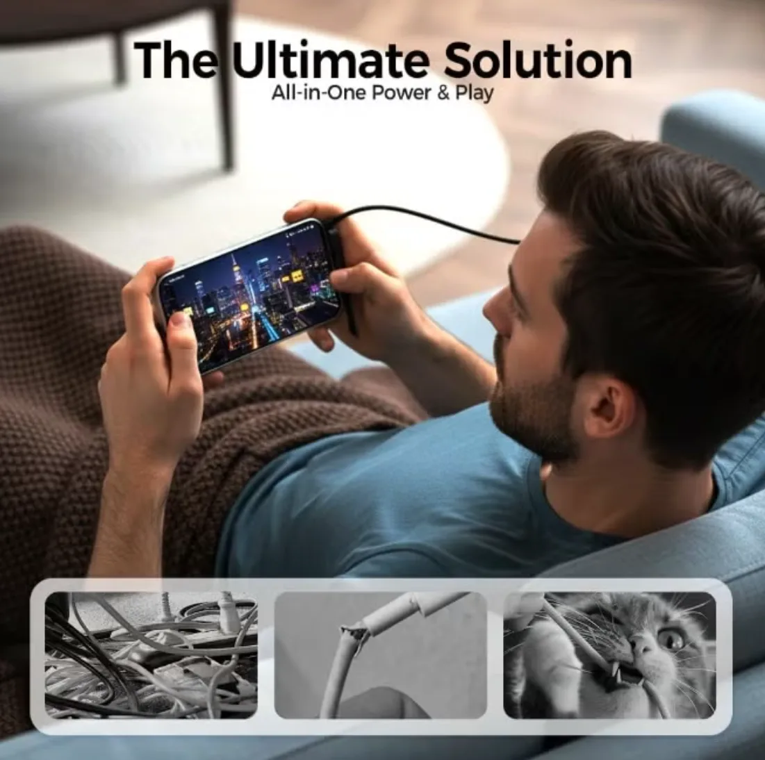Fast Charging Cable with Rotatable Phone Holder Stand, 360° Adjustable Rotation, 1.5m Sideway Gaming Charger, Type-C to Type-C, Quick Power Delivery for Smartphones, Tablets, and Gaming Devices thumbnail 2
