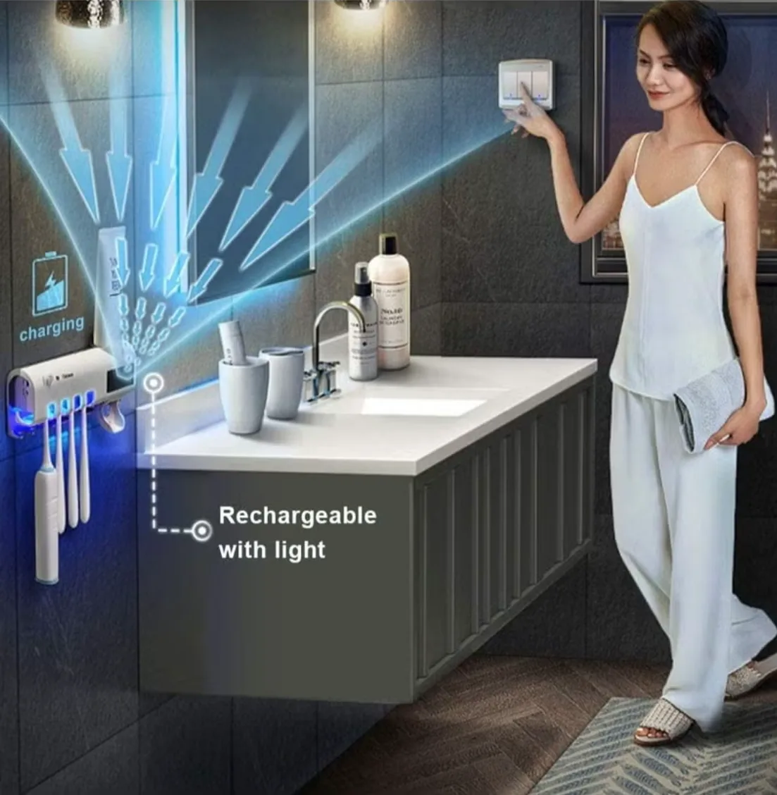 UV Toothbrush Sanitizer, Bathroom Toothbrush Holder Wall Mounted Ultraviolet Light Sterilizer,Toothbrush Organizer for Home, Bathroom thumbnail 2