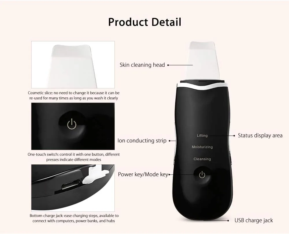 Portable Blackhead Removal Ultrasonic Facial Cleaner Rechargeable Face Skin Scrubber Cleaning Skin Peeling Extractor thumbnail 2