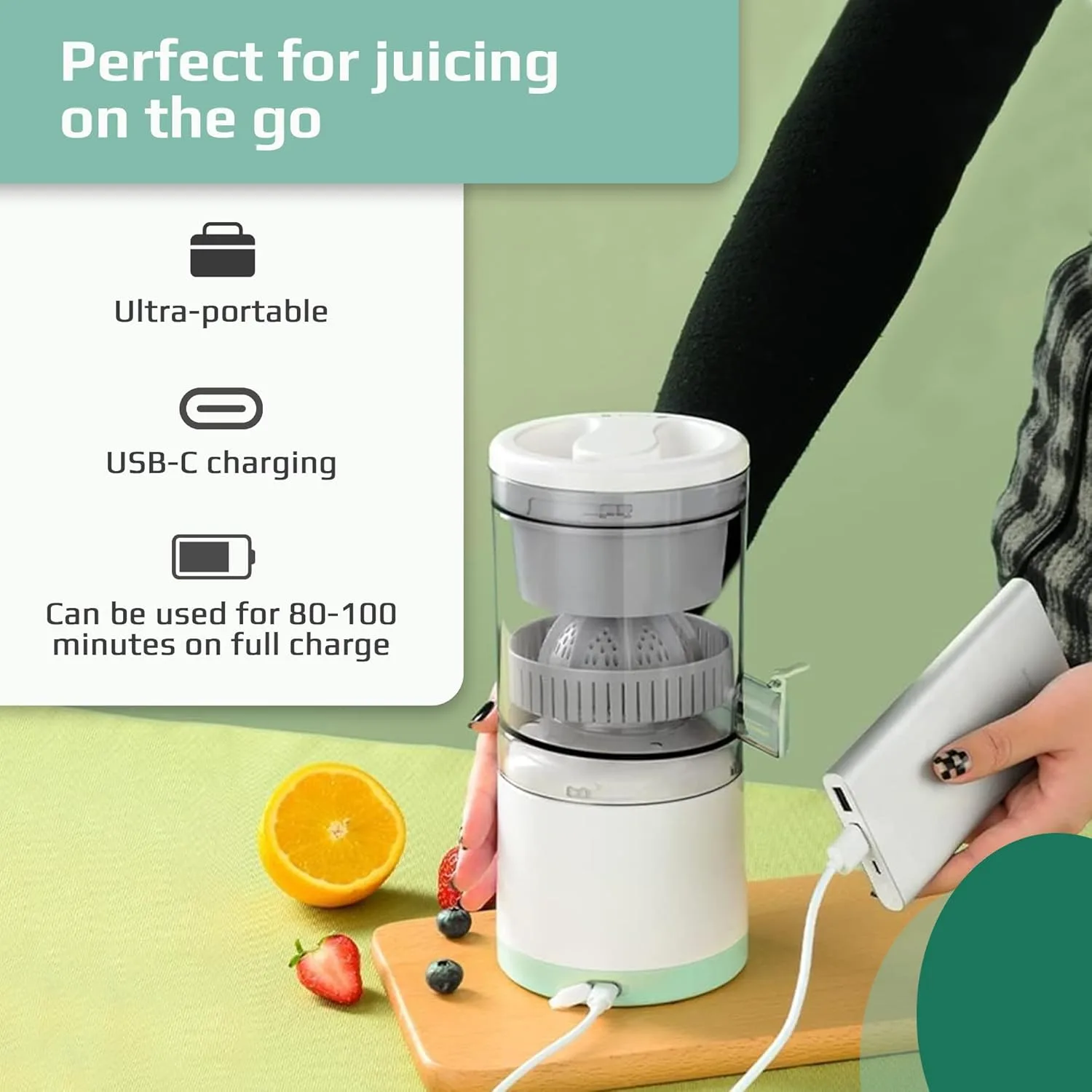 Stellar Electric Citrus Juicer - USB-C Rechargeable with 45W Motor, 20-sec Quick, Seedless Juice thumbnail 3