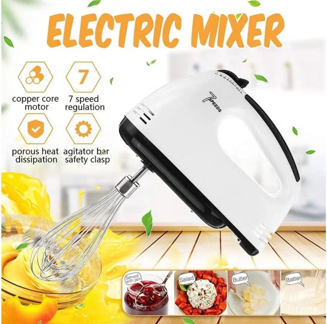 Electric Hand Mixer with 7 Speed Settings – Egg Beater, Cream Whipper & Dough Mixer with 2 Stainless Steel Beaters & 2 Dough Hooks – Compact Kitchen Mixer thumbnail 2