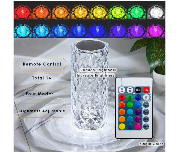 Crystal Diamond Color Changing Creative Romantic Rose Acrylic Led Light For Bedroom Living Room Touch Control Bedside Lamp With Usb Port thumbnail 6