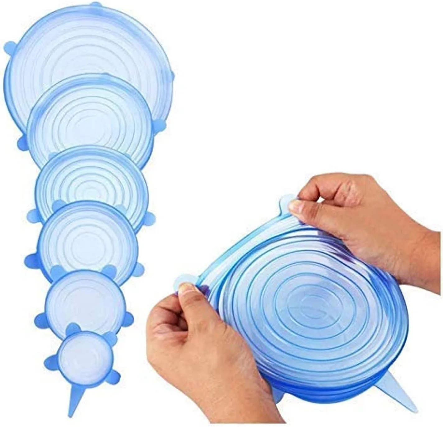 Silicone Stretch Lids 6 Pack Suction Lid - Multi Size Stretchable Covers For Bowls, Cups, Pots, Can, Mason Jar, Food Fresh Saver Cover, Freezable Microwavable Cover