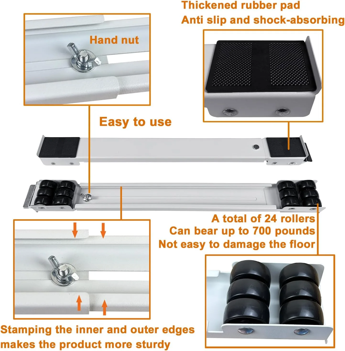 Appliance Rollers Heavy Duty,Max 32in,Second Generation Extendable Appliance Rollers Mobile Washing Machine Base Easily Move Washing Machines, Dryers, Refrigerators, Furniture (White) thumbnail 2