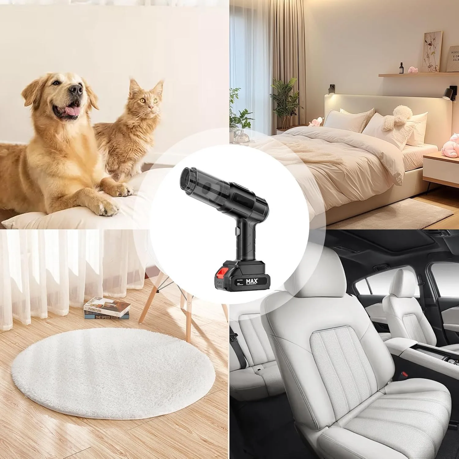 SAFENHAND Cordless Handheld Car Vacuum Cleaner, 4-in-1 Wireless Charging, 120W 5000Pa Super Powerful Suction, with Multiple Accessories for Hair, Dirt, Pet Hair, Home and Car Cleaning thumbnail 5
