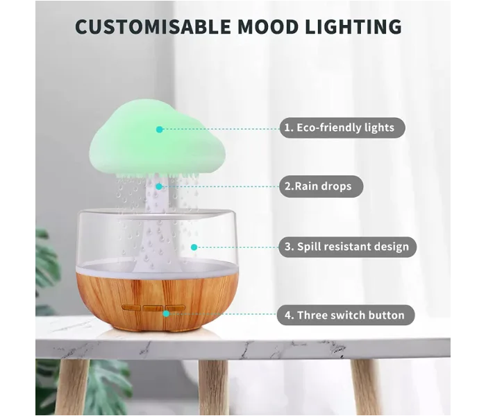 Rain Cloud Air Humidifier Aromatherapy With 7 Colours Led Lights And Raindrops Sound For Relaxing Sleep thumbnail 8