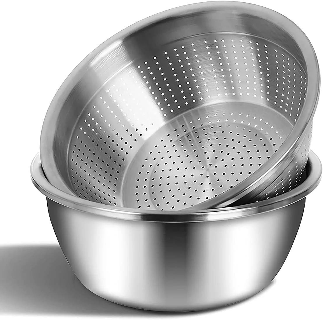 3 in 1 Stainless Steel Basin with Vegetable Chopper and Cheese Grater, Multifunctional Set Food Bowl/Colander/Vegetable Grater Mixing Bowl & Drainer, Rice Sieve Strainer thumbnail 2