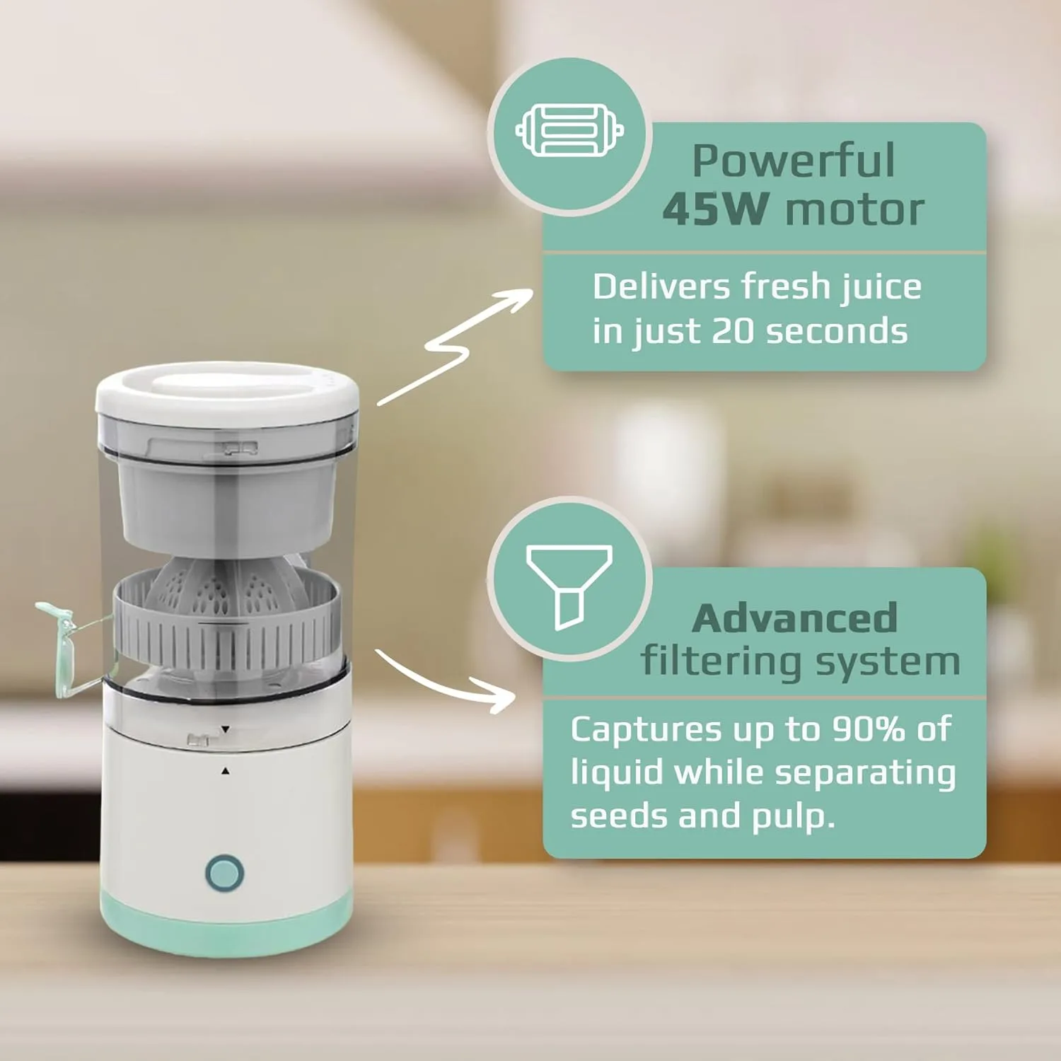 Stellar Electric Citrus Juicer - USB-C Rechargeable with 45W Motor, 20-sec Quick, Seedless Juice thumbnail 5