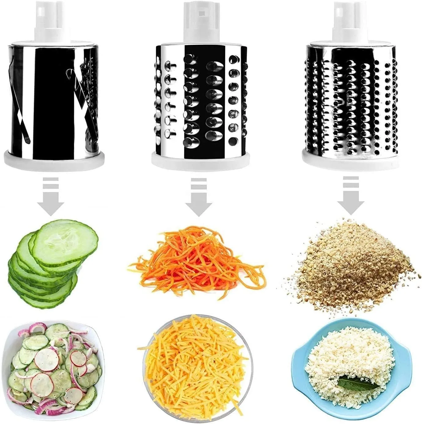4 Pcs Vegetable Slicer 3 In 1 Handheld Spiral Rotary Drum For Fruit Cheese Nut thumbnail 2