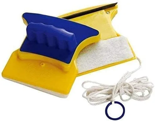 Magnetic Window Cleaner, Window Cleaning Tool, Magnetic Window Cleaner Double Sided, Window Double Sided Cleaner with 2 Extra Cleaning Cotton Squeegee (Multicolour, Standard)