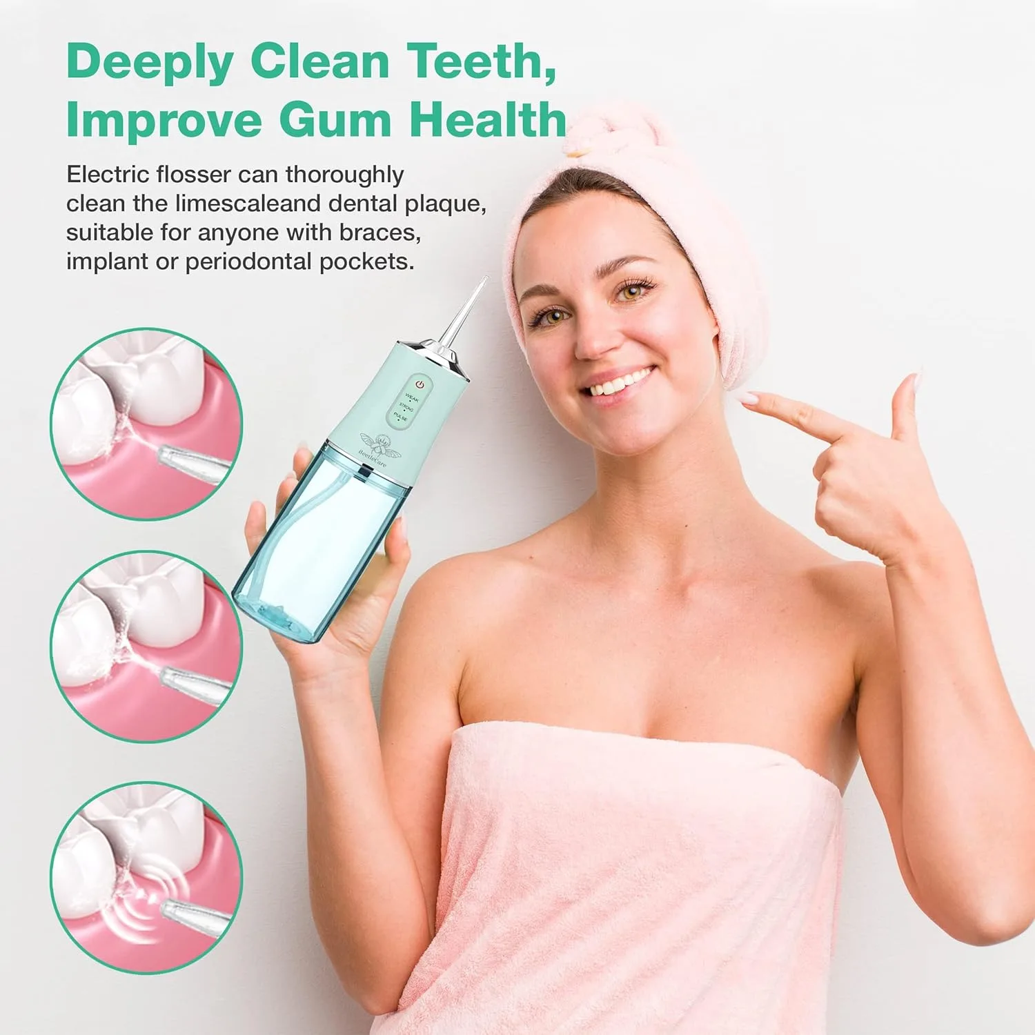 Cordless Dental Oral Irrigator With 4 Nozzle Tips and 3 Different Water Pressure Modes thumbnail 2