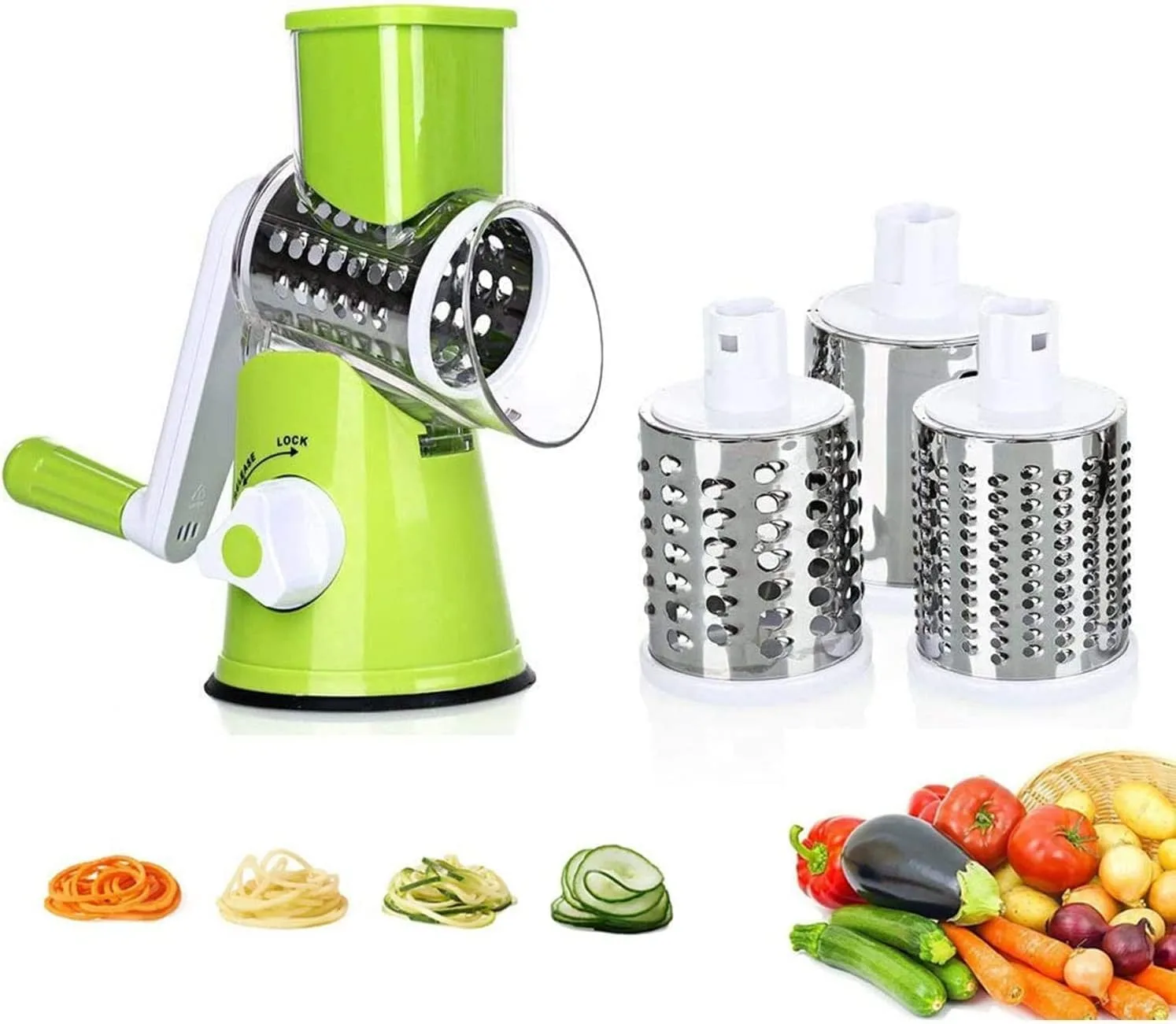 4 Pcs Vegetable Slicer 3 In 1 Handheld Spiral Rotary Drum For Fruit Cheese Nut