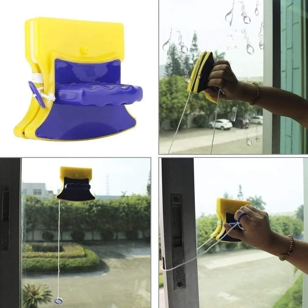 Magnetic Window Cleaner, Window Cleaning Tool, Magnetic Window Cleaner Double Sided, Window Double Sided Cleaner with 2 Extra Cleaning Cotton Squeegee (Multicolour, Standard) thumbnail 4