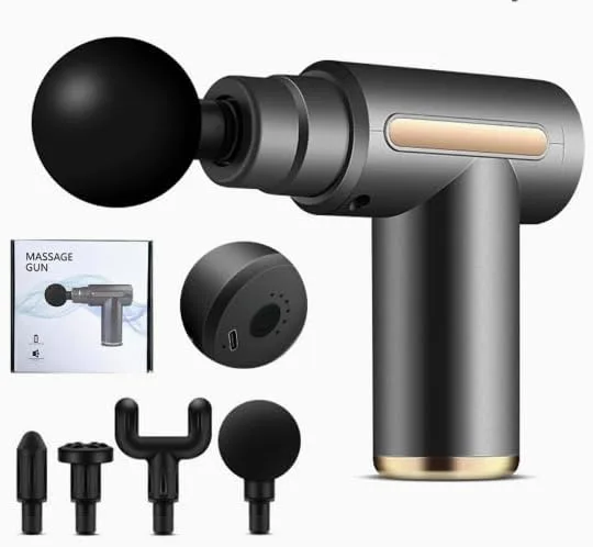 Cordless Deep Tissue Massage Gun – Grey Percussion Muscle Massager with Silent Brushless Motor, 5 Speeds, for Back Pain Relief & Athlete Recovery