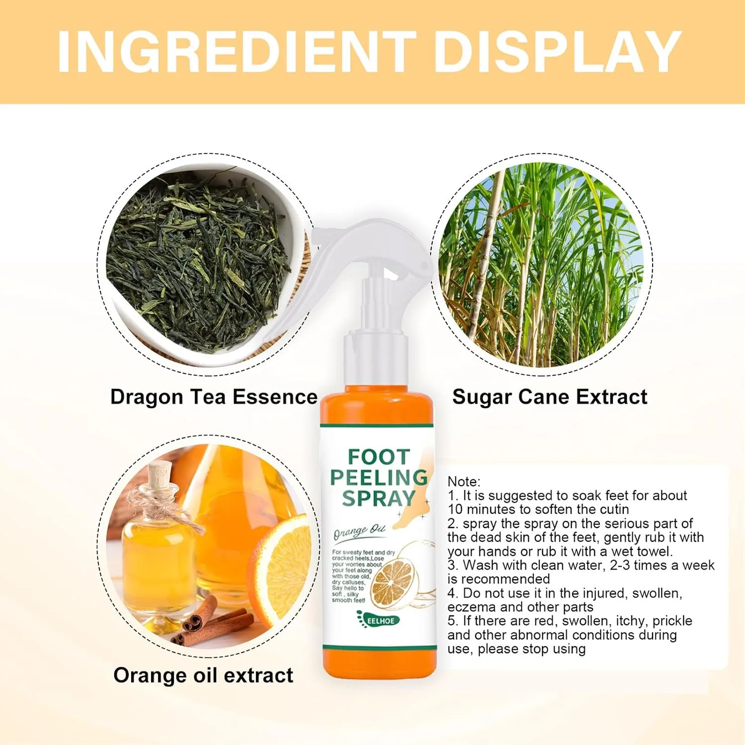 100ml Orange Foot Peeling Spray Soften Calluses Tender Feet Moisturizing Nourishing Foot Care thumbnail 3