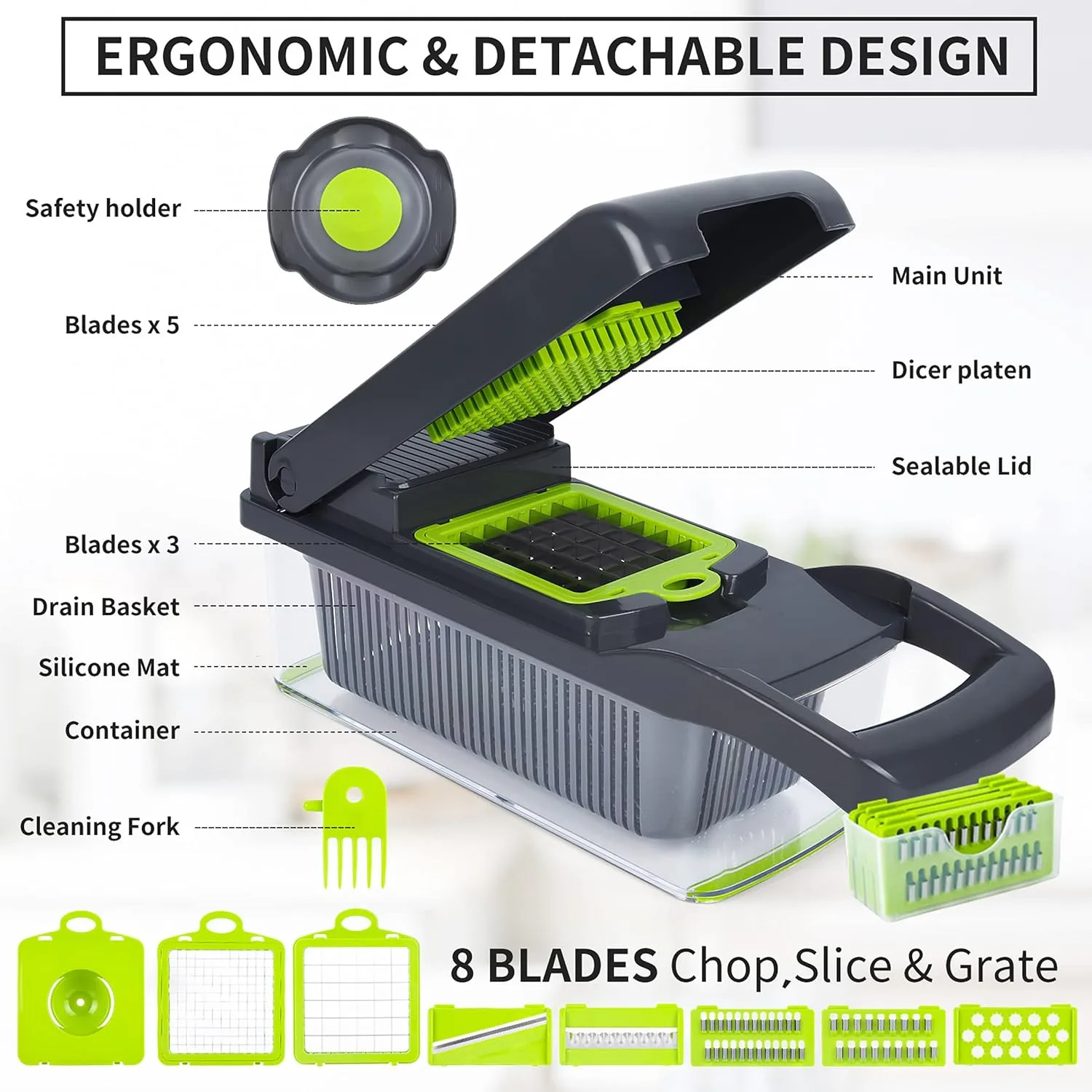 Vegetable Chopper, Onion Chopper, Mandolin Slicer,Pro 10 in 1professional food Choppermultifunctional Vegetable Chopper and Slicer, Dicing Machine, AdjustableVegetable Cutter With Container thumbnail 2
