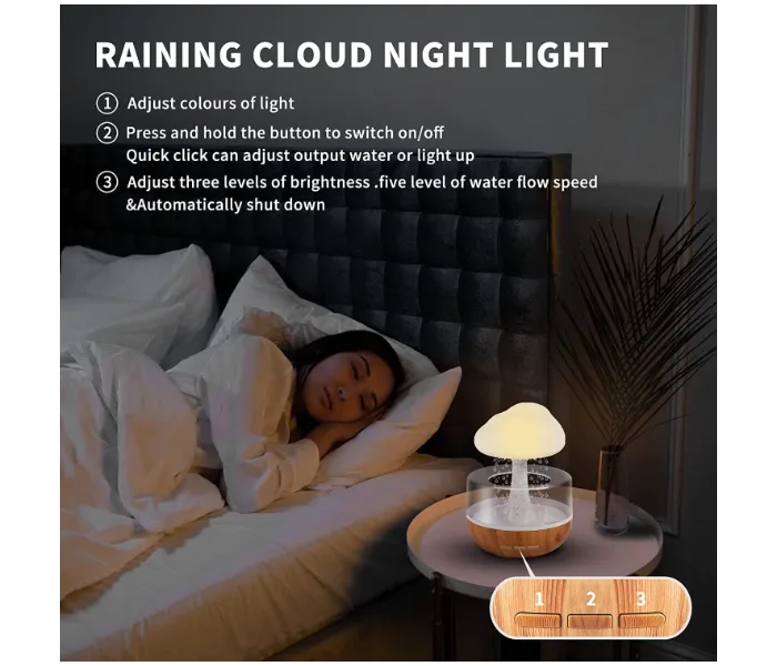 Rain Cloud Air Humidifier Aromatherapy With 7 Colours Led Lights And Raindrops Sound For Relaxing Sleep thumbnail 2