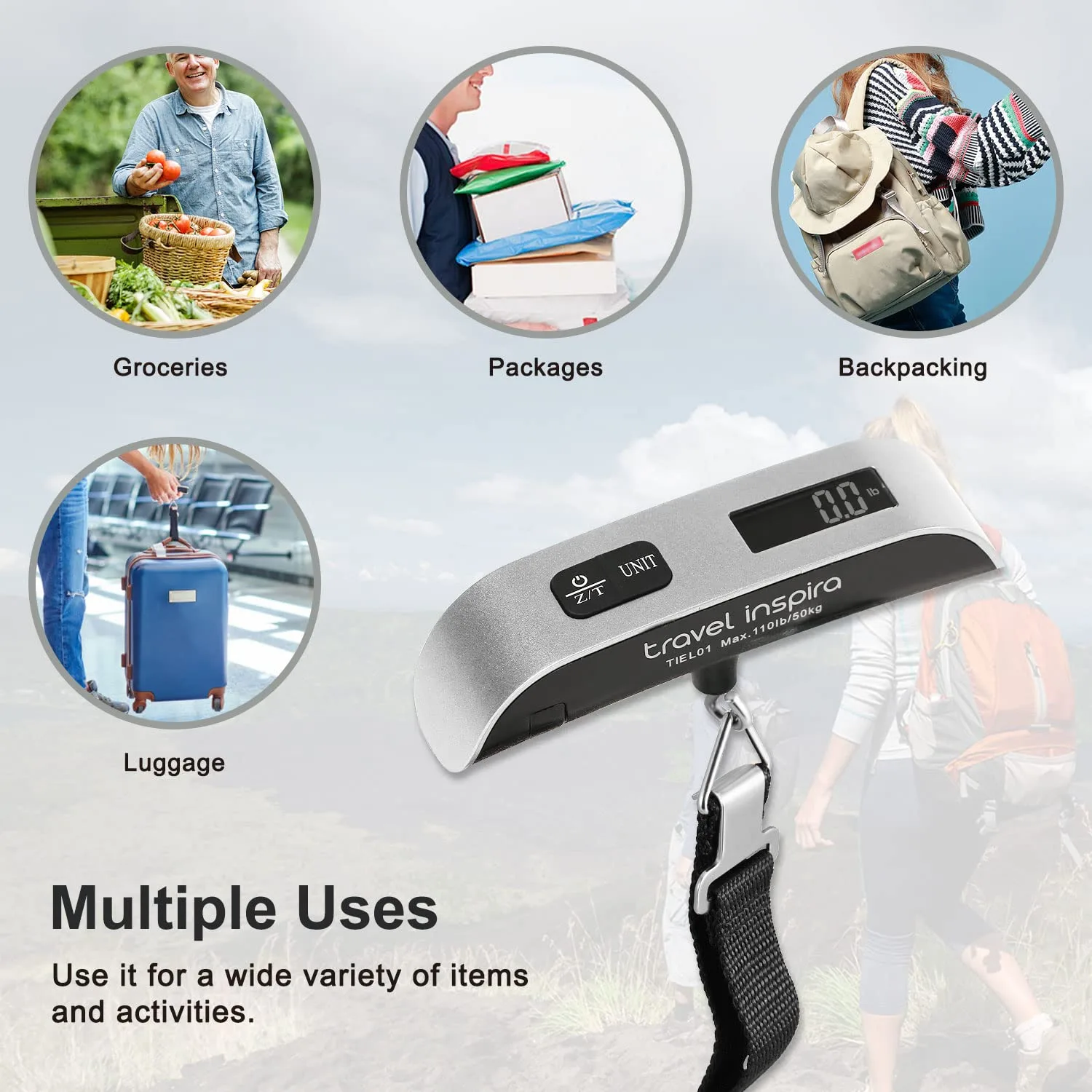 Portable Digital Hanging Baggage Scale for Travel, Suitcase Weight Scale with Rubber Paint, 110 Pounds, Battery Included, Silver, 2 Pcs thumbnail 2