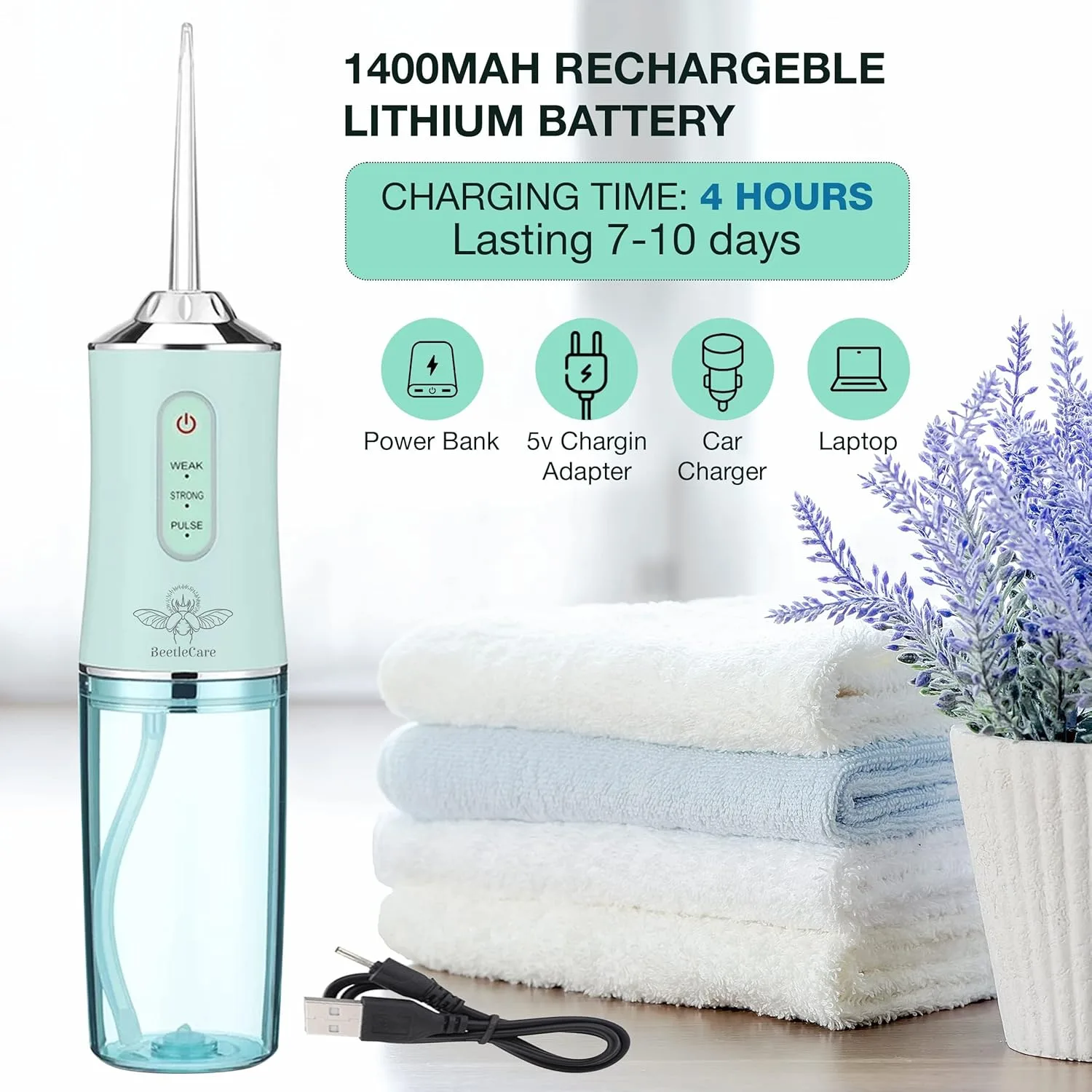 Cordless Dental Oral Irrigator With 4 Nozzle Tips and 3 Different Water Pressure Modes thumbnail 4