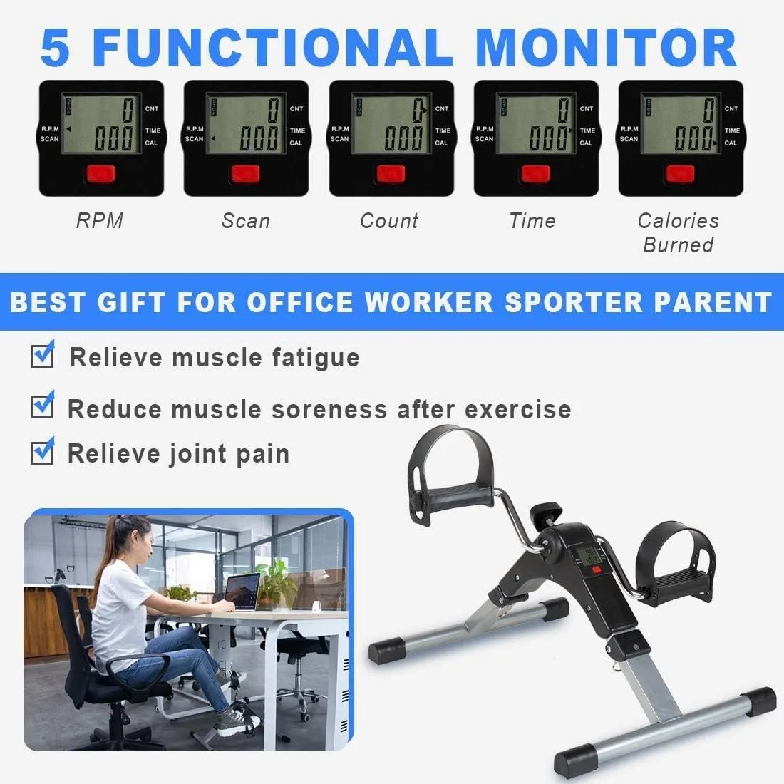Pedal Exerciser Digital Foldable Mini Foot Leg Fitness Arm And Variable Resistance thumbnail 6