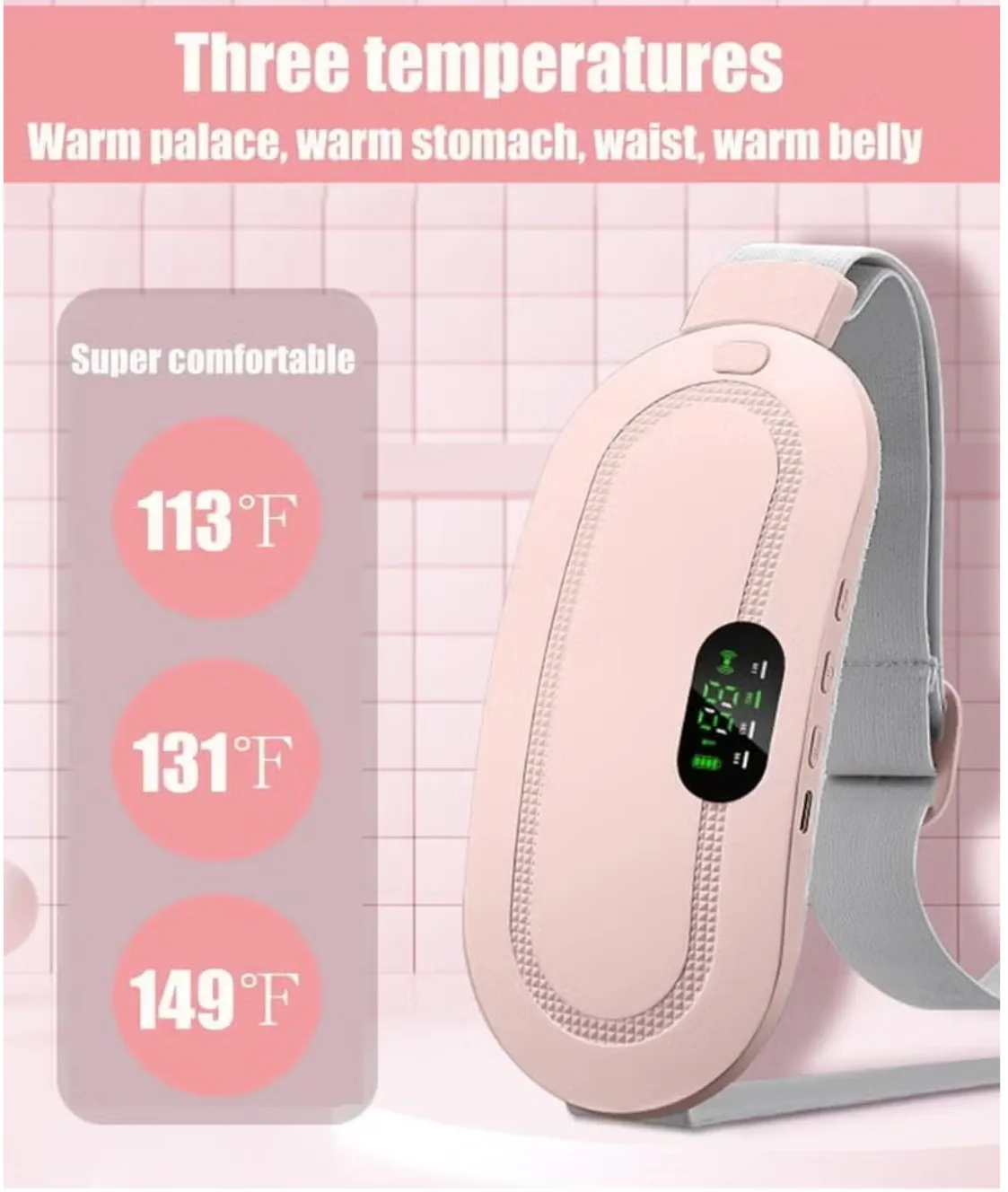 Portable Cordless Heating Pad for Period Cramps Relief, Rechargeable Electric Heat Belt with 3 Adjustable Heat Levels and 4 Vibration Modes, Perfect Gift for Women and Girls thumbnail 9