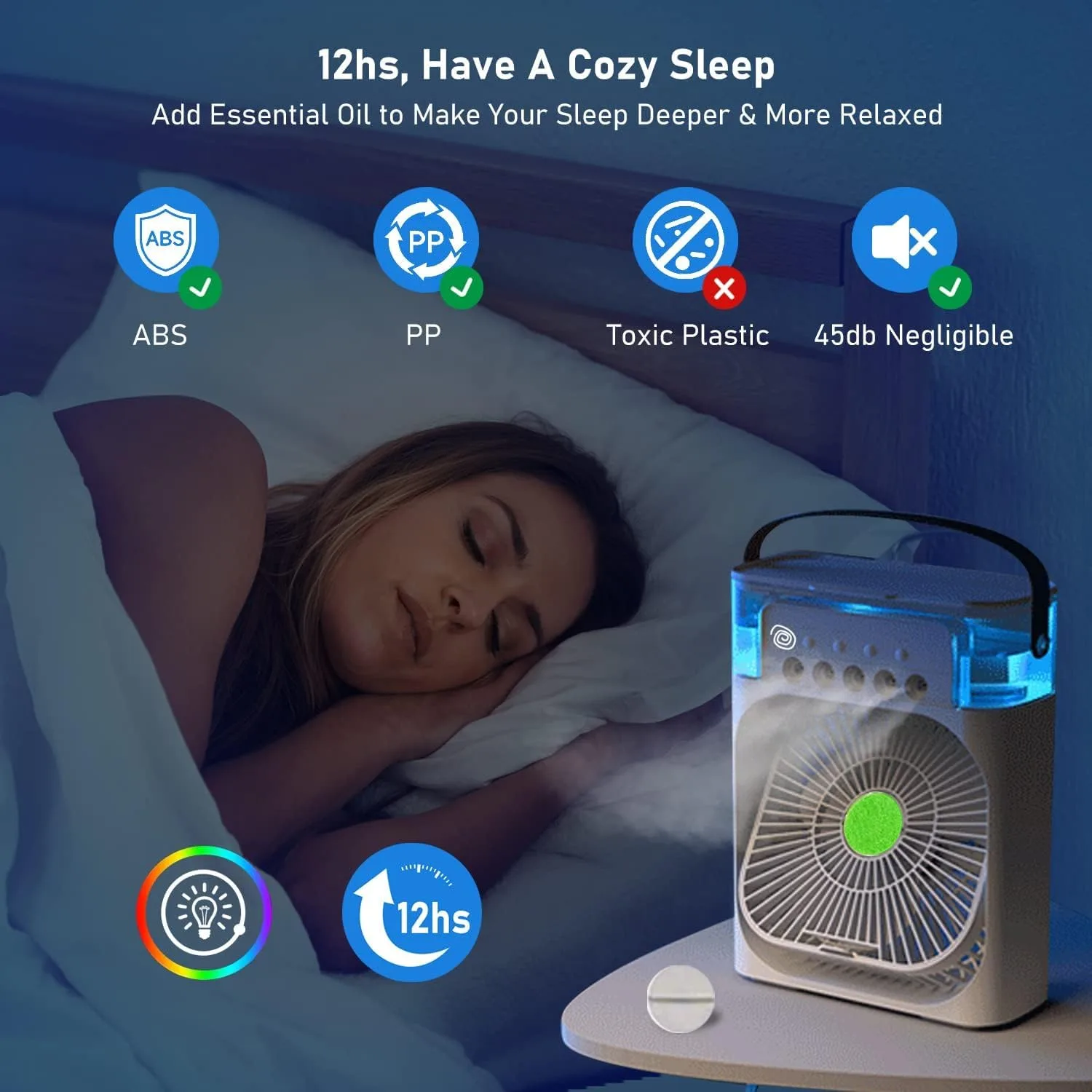 Portable Air Conditioners,Mini Evaporative Cooler,700ml Cooler 3 Speeds,USB Personal Conditioner with 7 LED Light，1-3H Timer AC Cooling Fan for car Home Office Room thumbnail 3