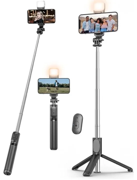 Selfie Stick Tripod with Fill Light, 167cm Extendable Phone Tripod Stand with Remote Shutter for Travel, Vlogging, Live Streaming Video and Photos,Phone Stand Compatible with iPhone and Android