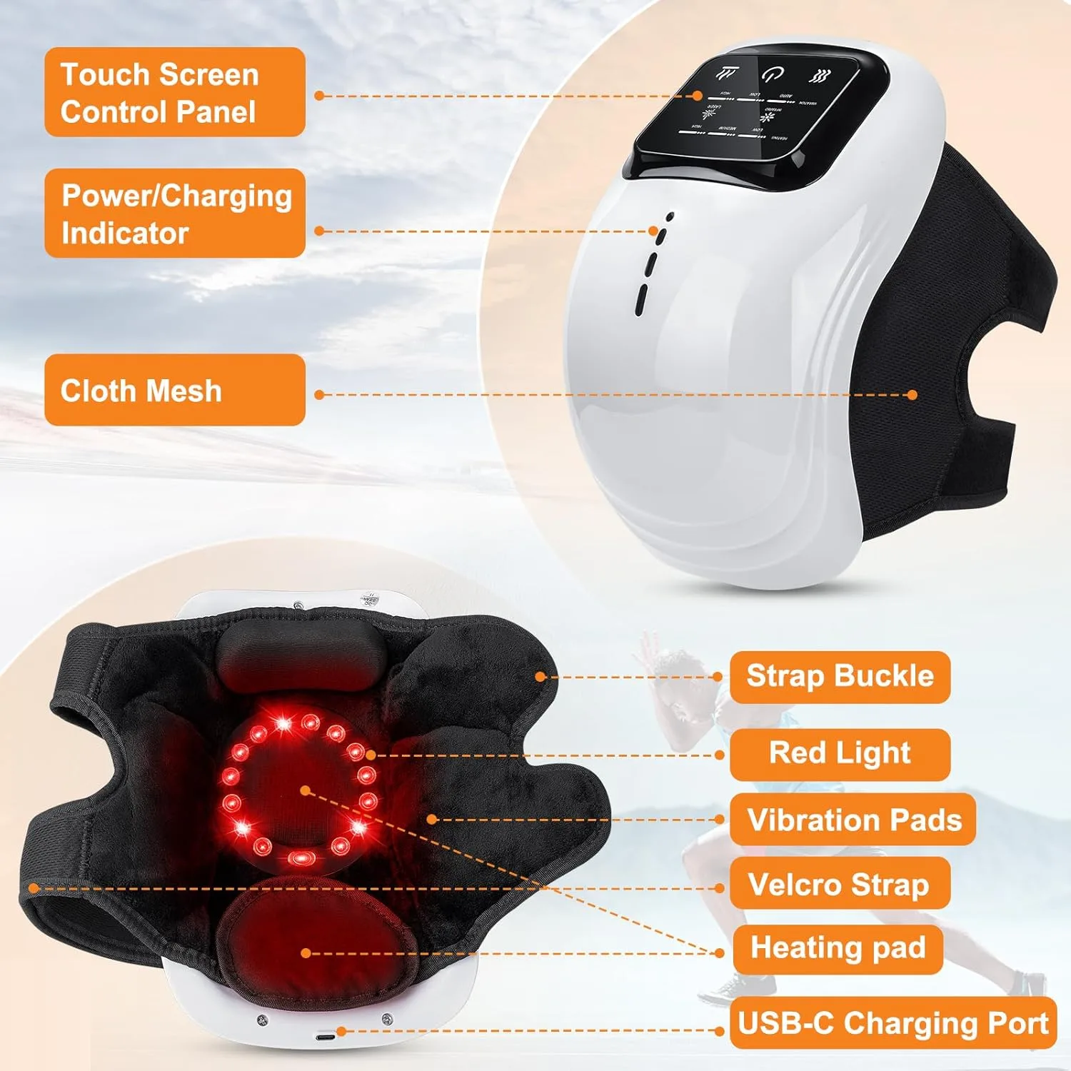 Portable Knee Massager with Heat, Red Light, Enhanced Light & Massage,Cordless Knee Massager for Relax Tight Muscles and Helps Minor Joint Stiffness and Discomfort thumbnail 6