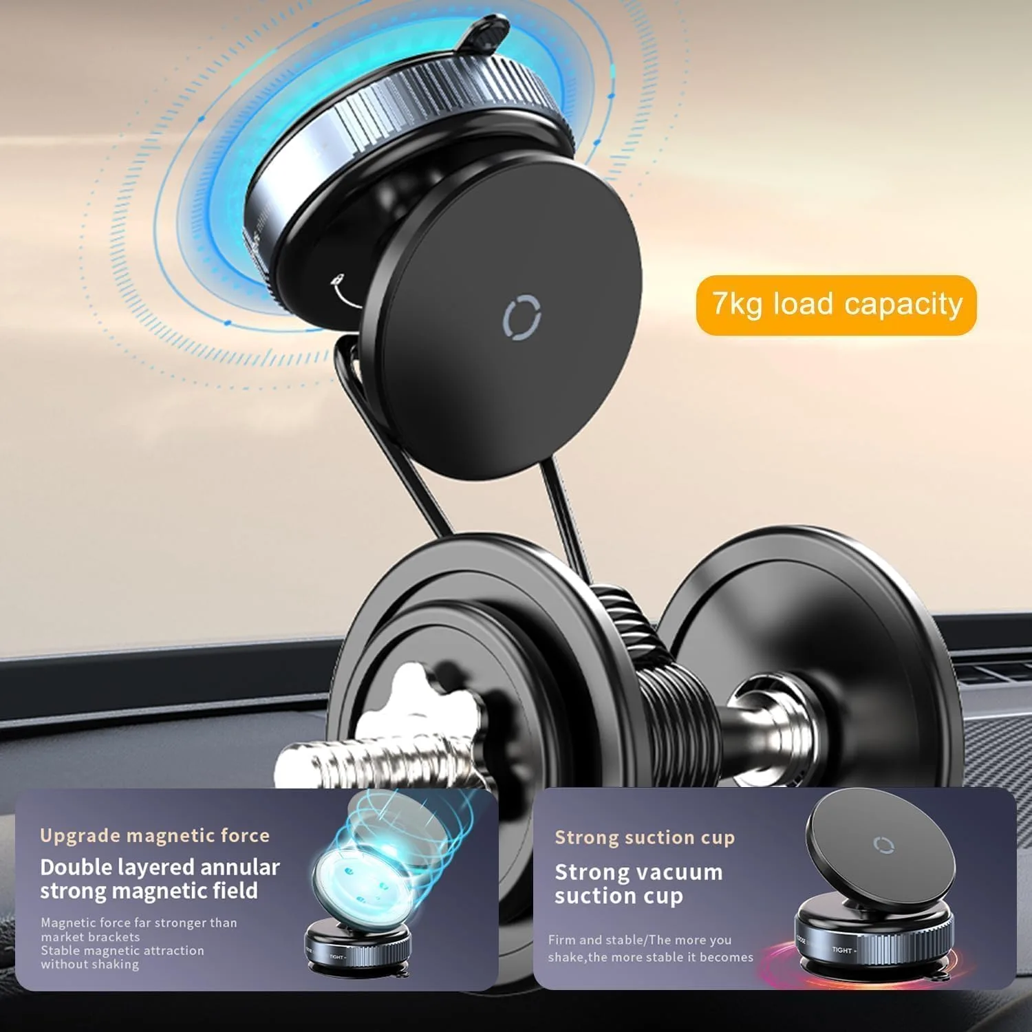 Car Phone Holder - Magnetic Vacuum Suction Mount | 360° Adjustable Mount for Mirror, Wall, Gym | Quick Lock | Compatible with iPhone & Android thumbnail 5