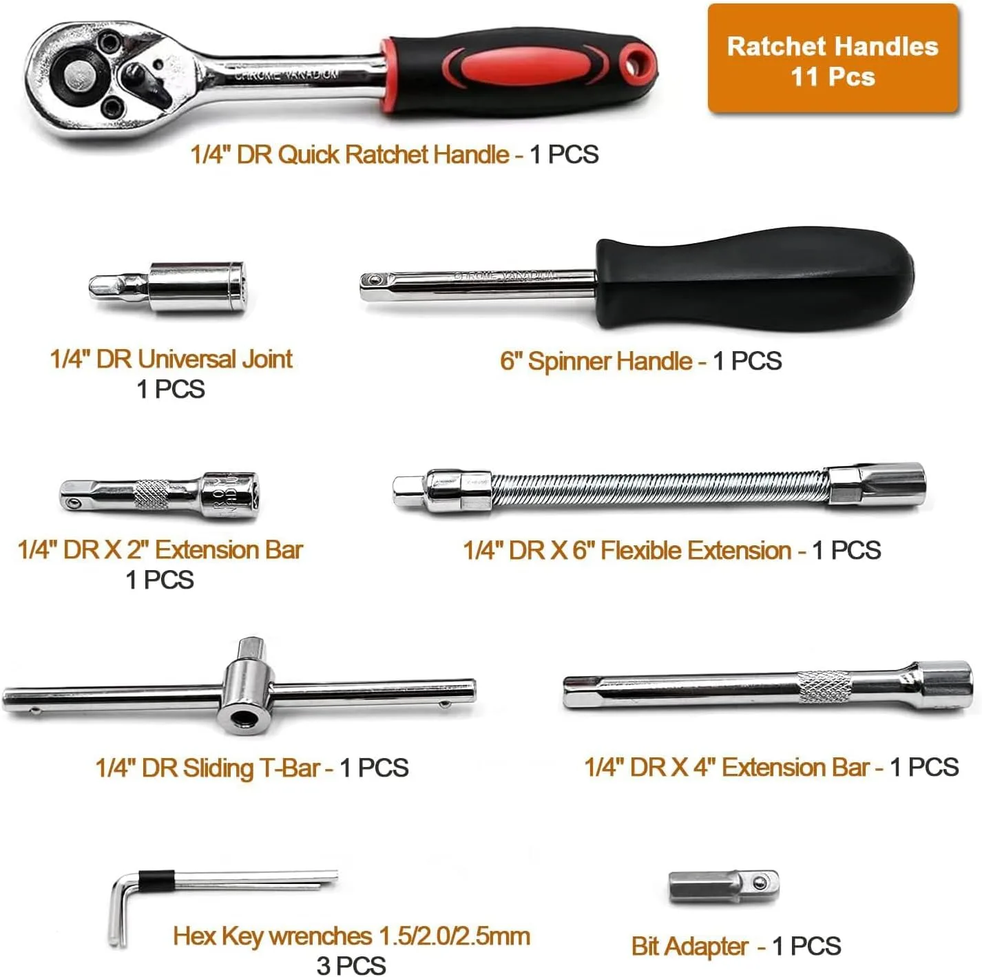 46 Pcs 1/4'' Drive Socket Wrench Set, Ratchet Wrench Set with 4-14mm Cr-V Sockets,Screwdriver Bits,Extension Bars for Car Bike Repair and Home Maintenance thumbnail 7