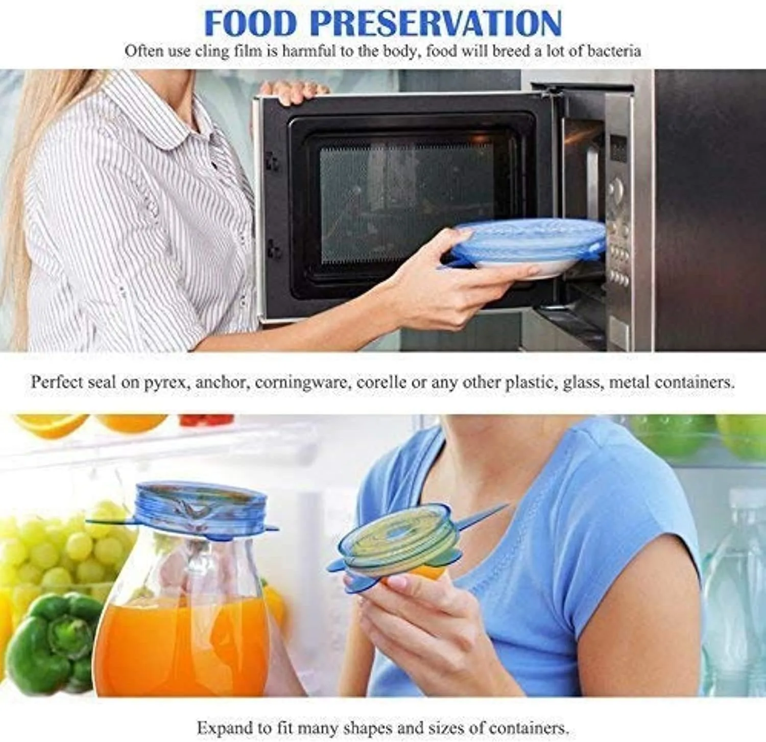 Silicone Stretch Lids 6 Pack Suction Lid - Multi Size Stretchable Covers For Bowls, Cups, Pots, Can, Mason Jar, Food Fresh Saver Cover, Freezable Microwavable Cover thumbnail 5