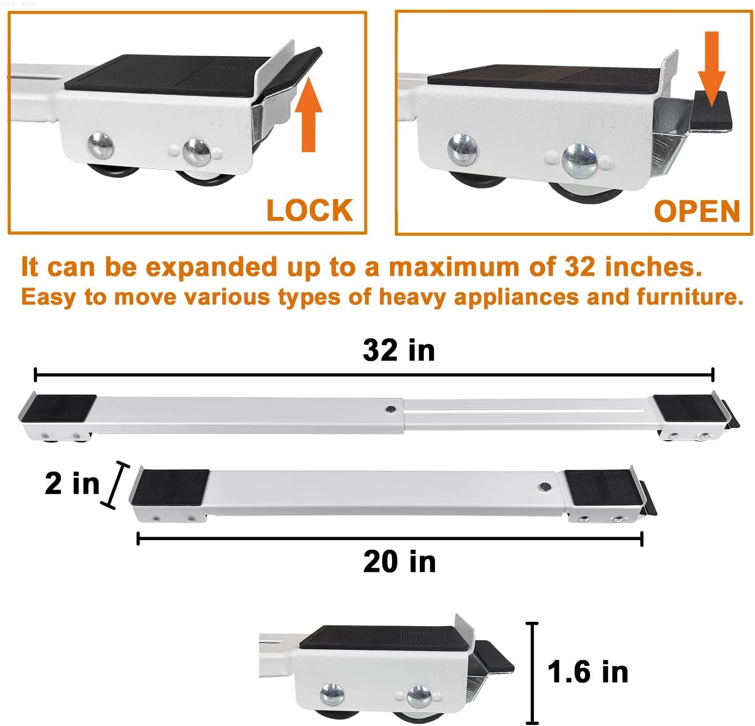 Appliance Rollers Heavy Duty,Max 32in,Second Generation Extendable Appliance Rollers Mobile Washing Machine Base Easily Move Washing Machines, Dryers, Refrigerators, Furniture (White) thumbnail 3