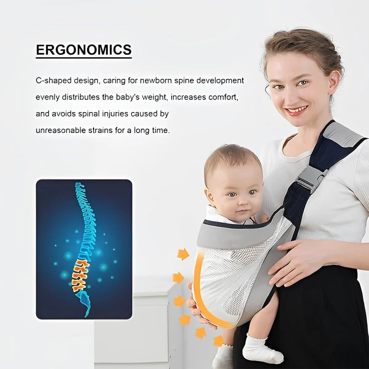 SAFENHAND Adjustable Baby Carrier, Ergonomic Baby Half Wrap Sling Hip Carrier, Natural Cotton, Breathable Mesh Fabric, Suitable for Newborn to Toddler, Suitable for Home Outing Pool Beach thumbnail 5