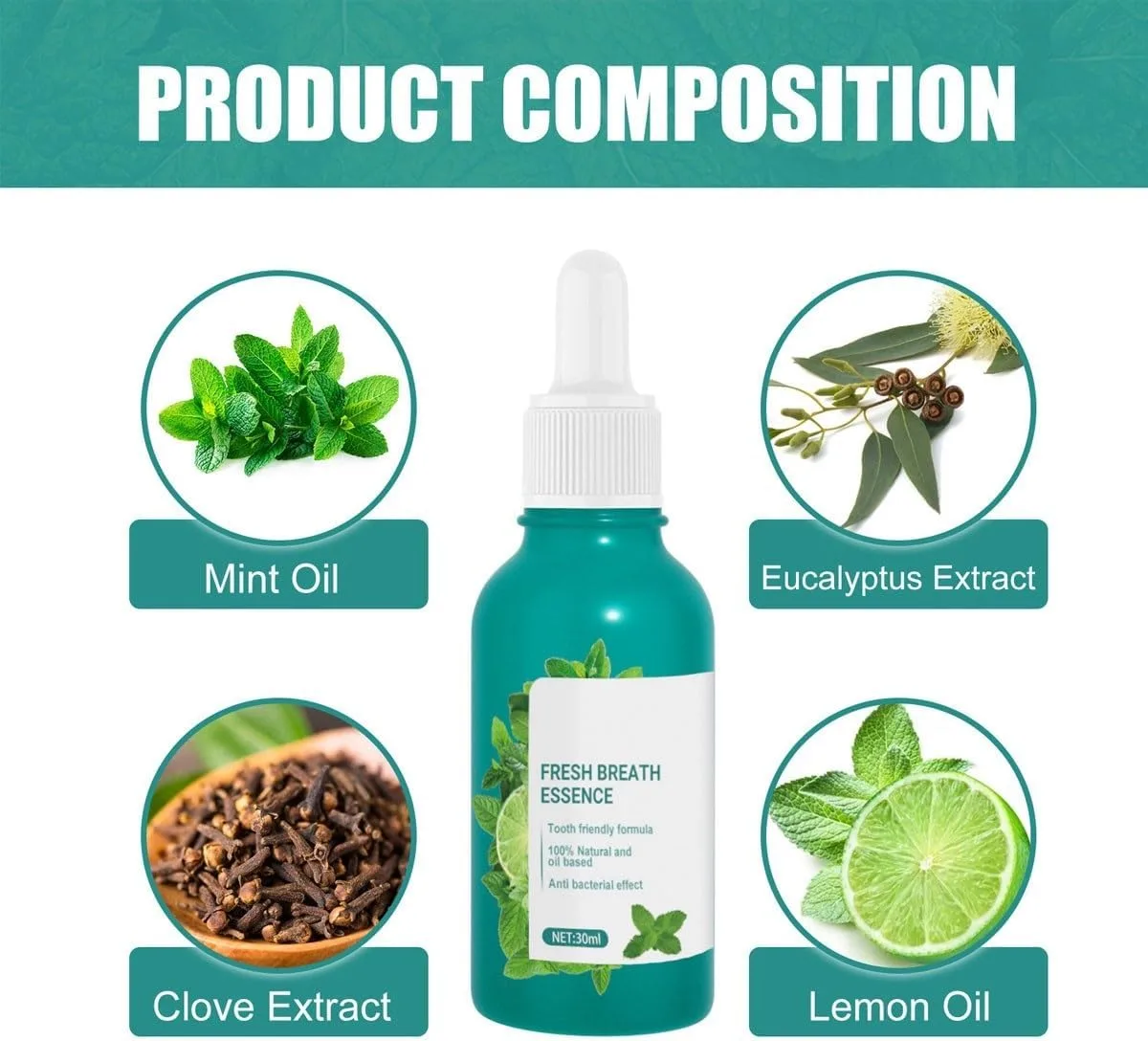 Fresh Breath Oral Care Essence - Clean Teeth Gel, Natural Breath Freshening Drops - Easy to Carry thumbnail 2