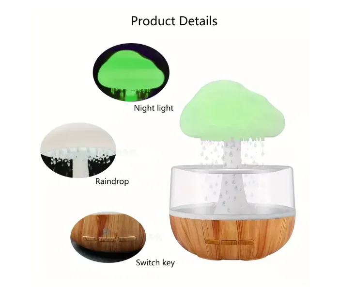 Rain Cloud Air Humidifier Aromatherapy With 7 Colours Led Lights And Raindrops Sound For Relaxing Sleep thumbnail 9