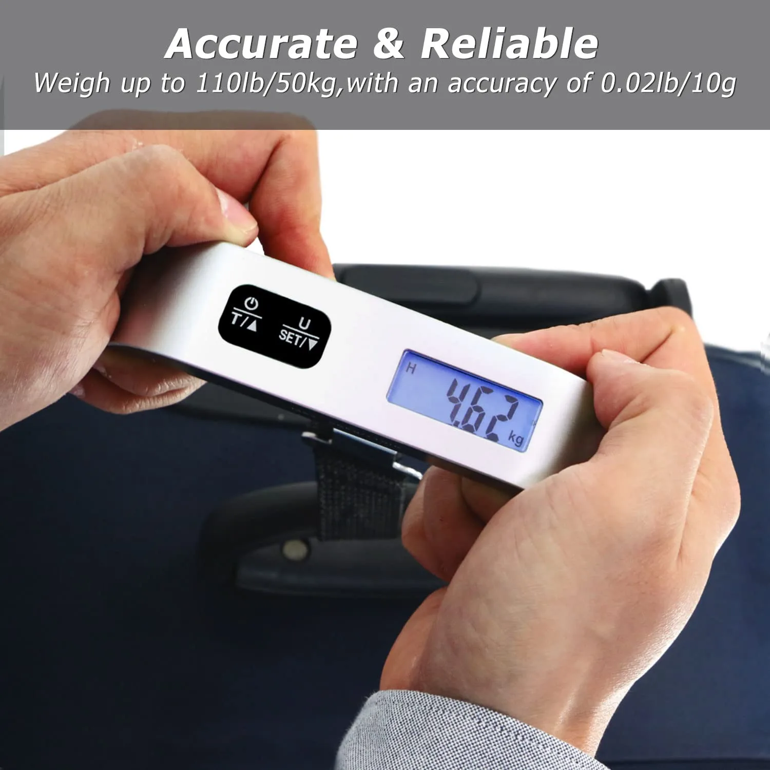 Portable Digital Hanging Baggage Scale for Travel, Suitcase Weight Scale with Rubber Paint, 110 Pounds, Battery Included, Silver, 2 Pcs thumbnail 4